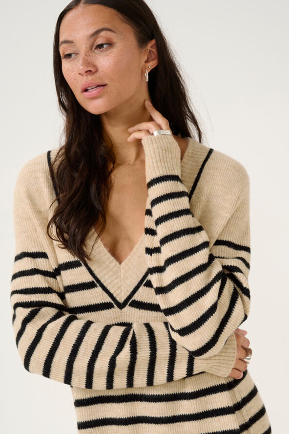 Kaffe KAjuno Knit Dress Feather gray mel/ black stripe