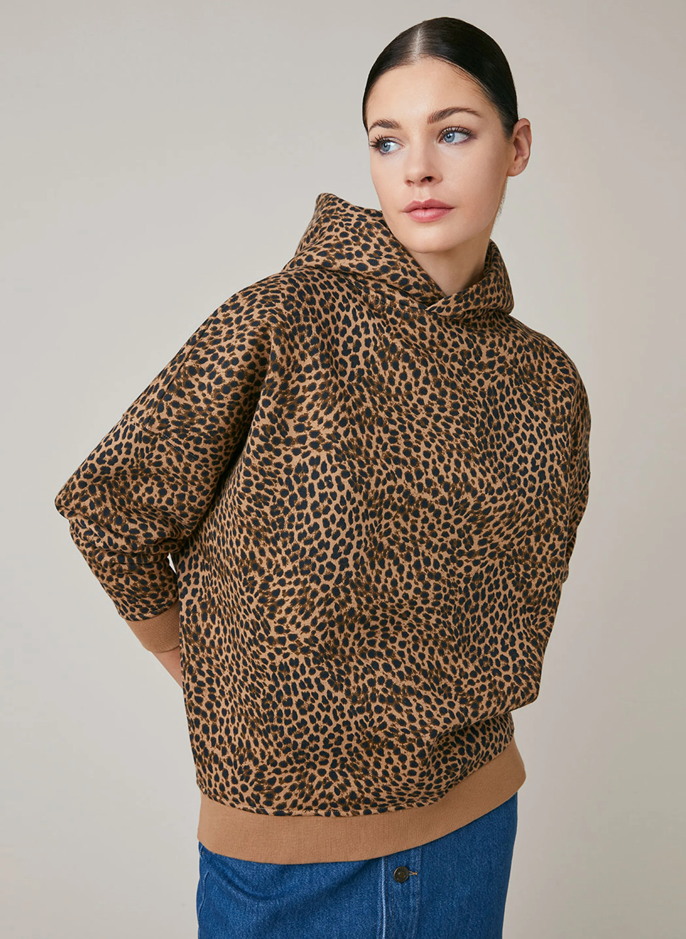 GEORDY - Sweat à capuche imprimé en coton mélangé | Marron