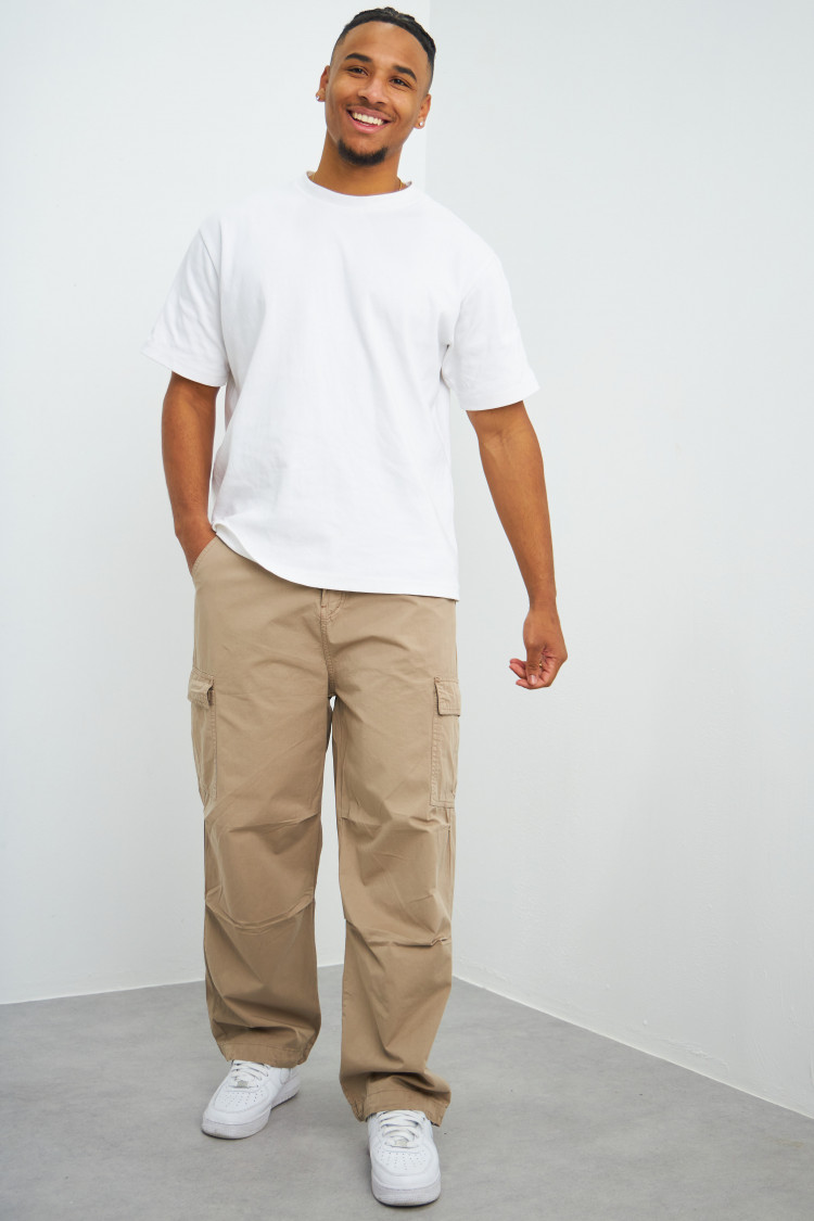 Pantalon en toile cargo biege
