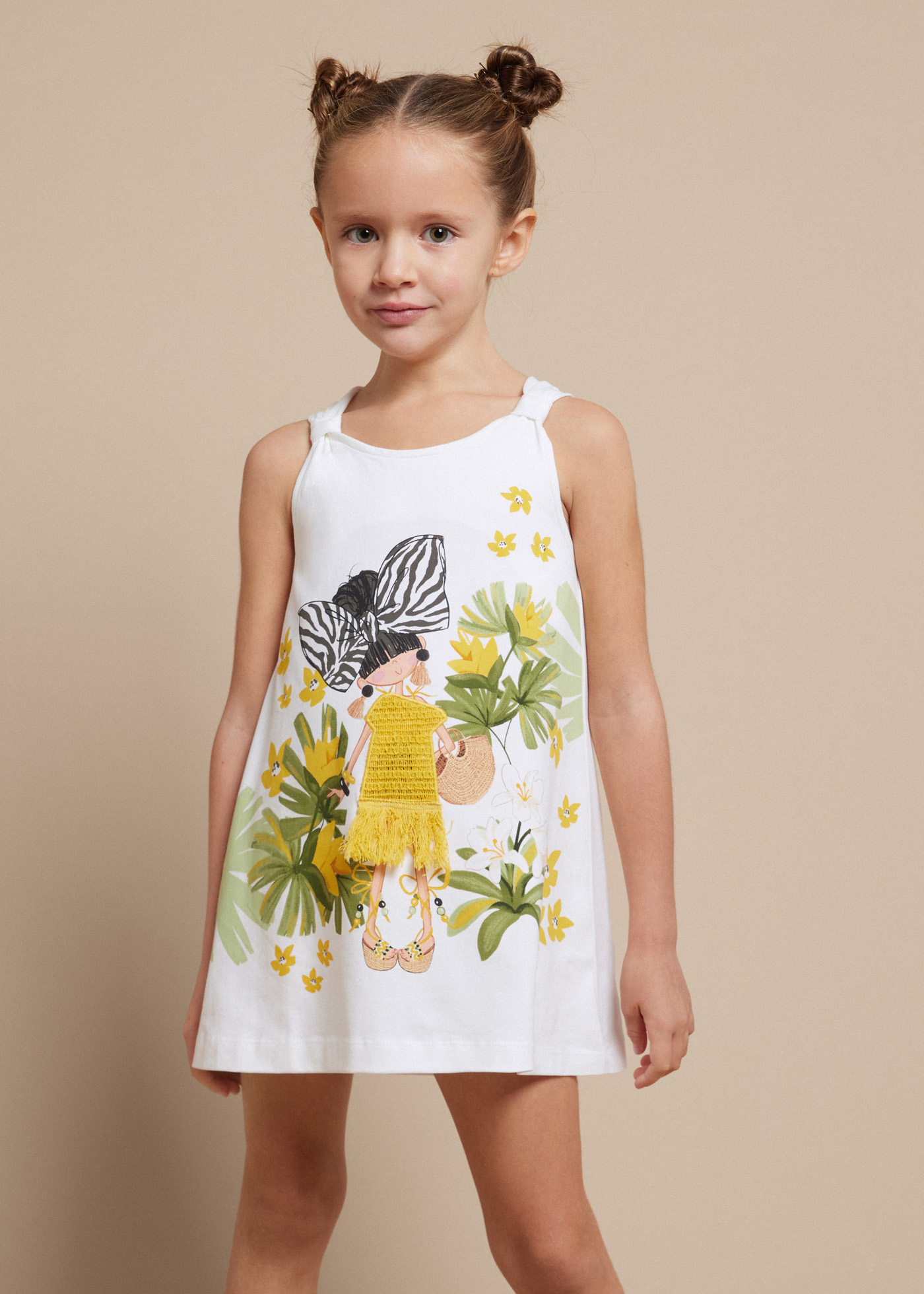 Vestido Better Cotton com estampa de flamingos para meninas