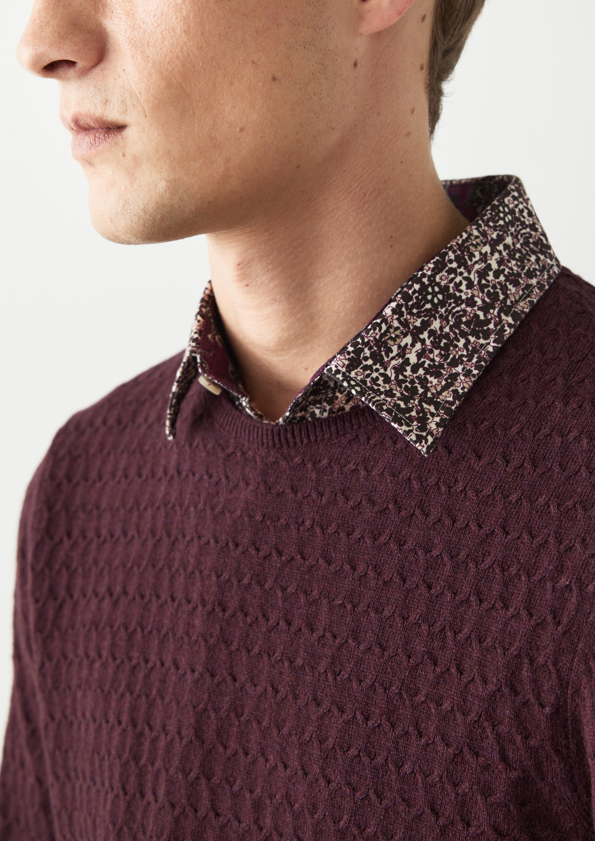 Pull col rond uni aubergine