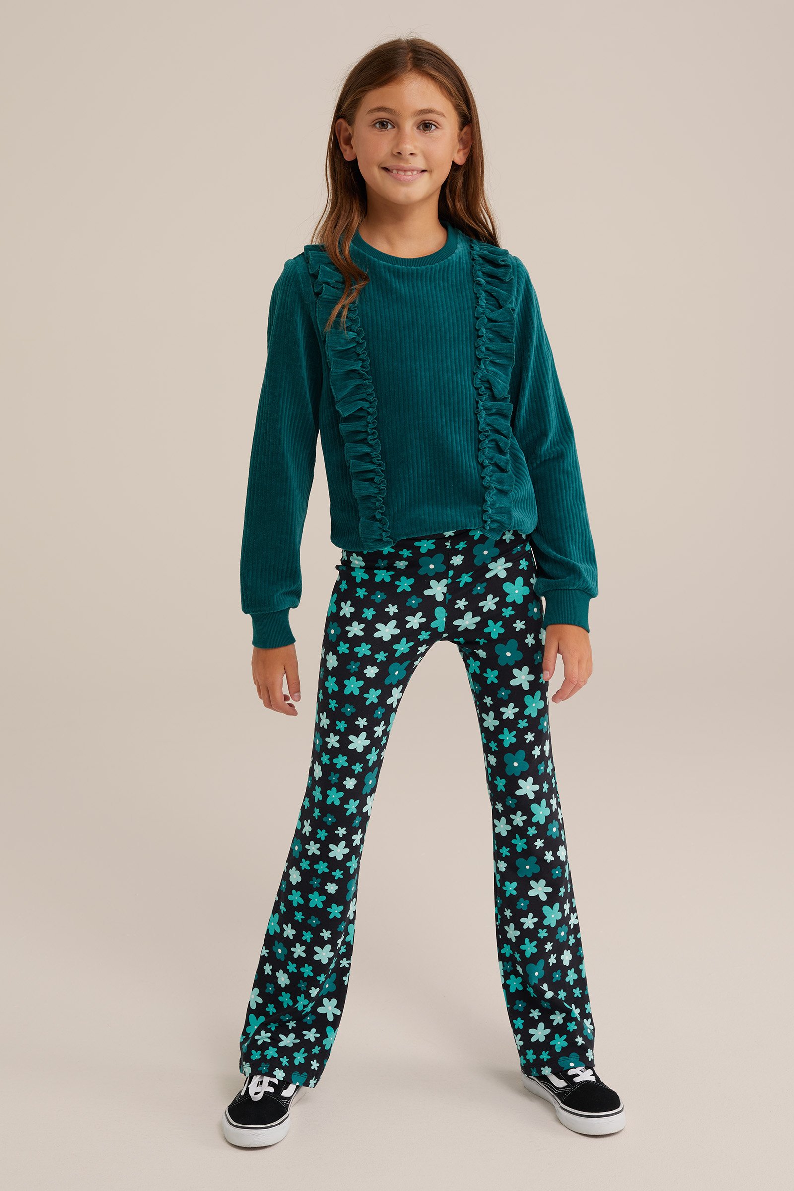 Meisjes flared legging met dessin WE Fashion Mintgroen