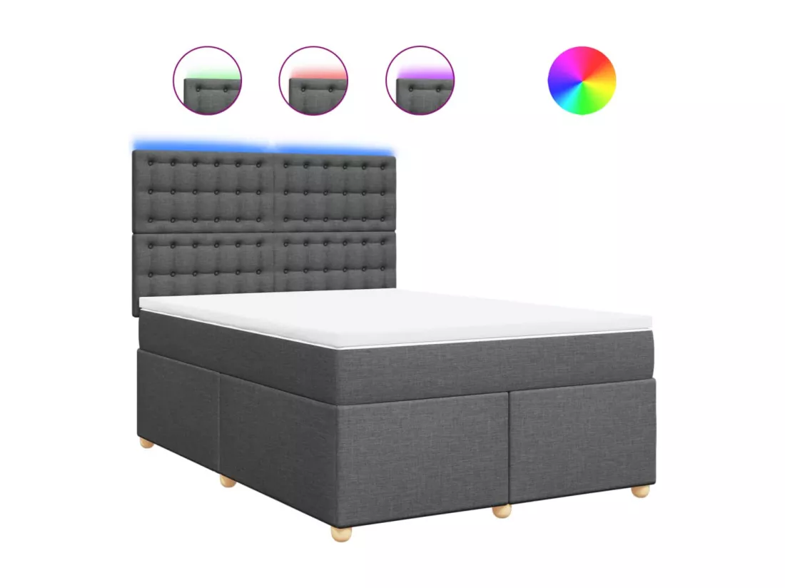 Sommier à lattes de lit avec matelas Gris foncé 160x200cm Tissu