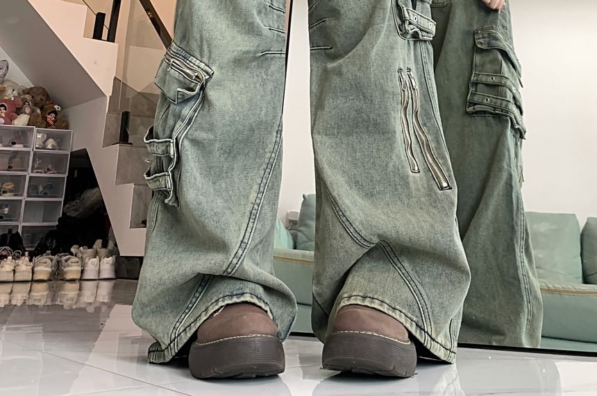 Porstina - Cargojeans met hoge taille en wijde pijpen