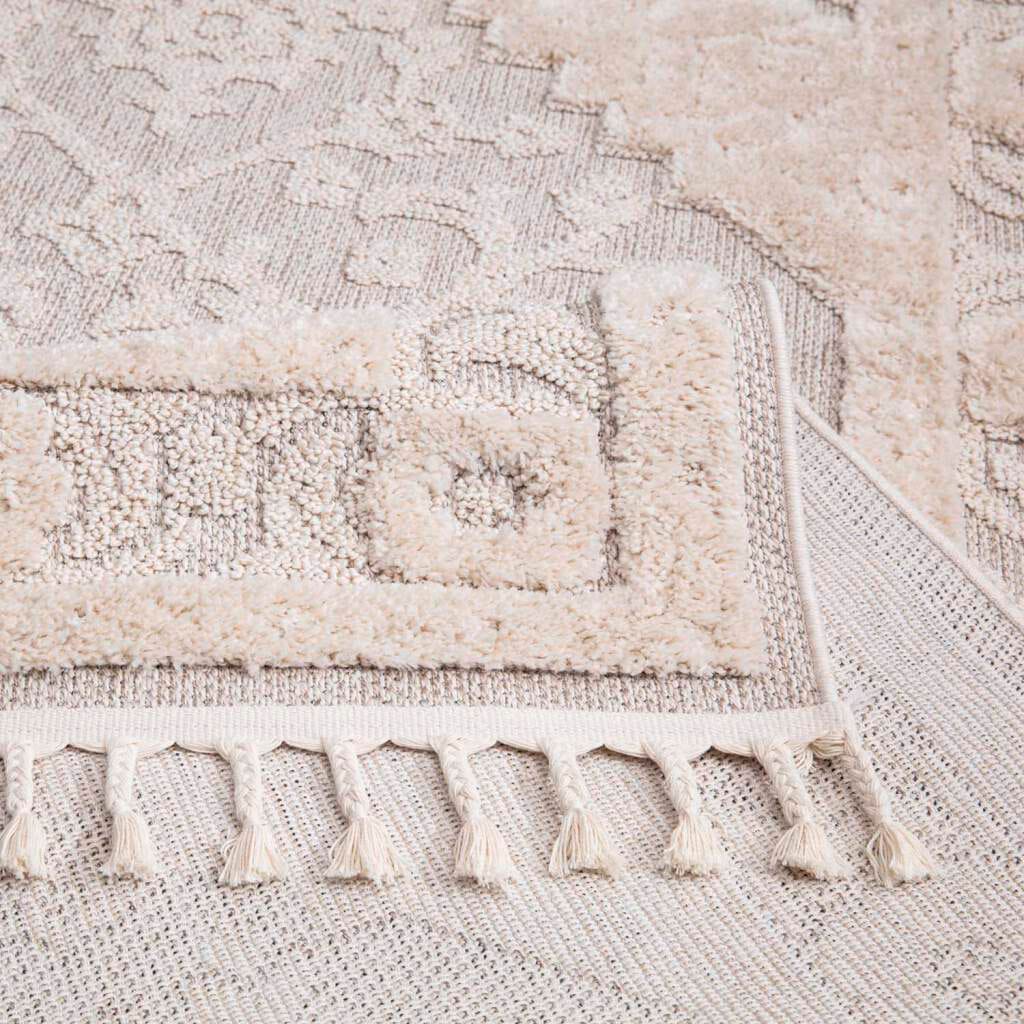 Carpet City Hochflor-Teppich »Valencia 732« rechteckig 20 mm Höhe Läufer, Boho-Stil, 3D-Effekt, Relief, Hoch-Tief-Struktur, mit Fransen