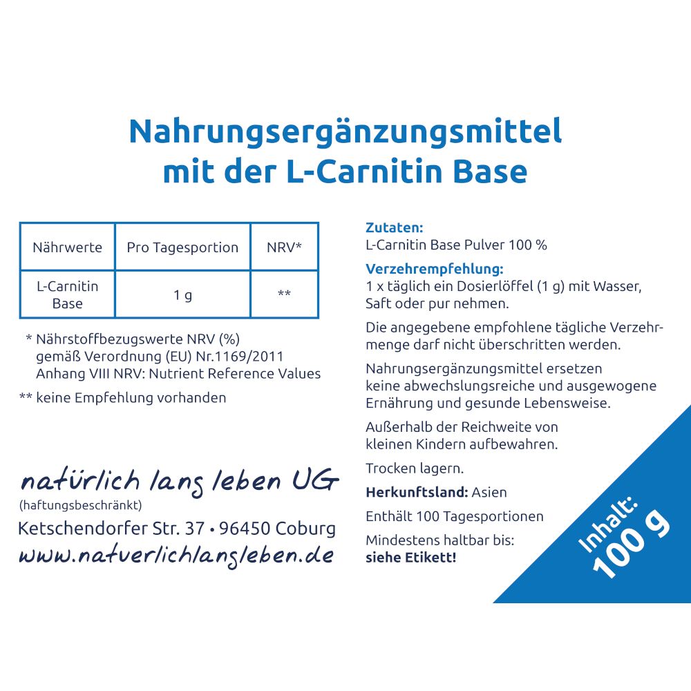 natürlich lang leben L-Carnitin Base Pulver