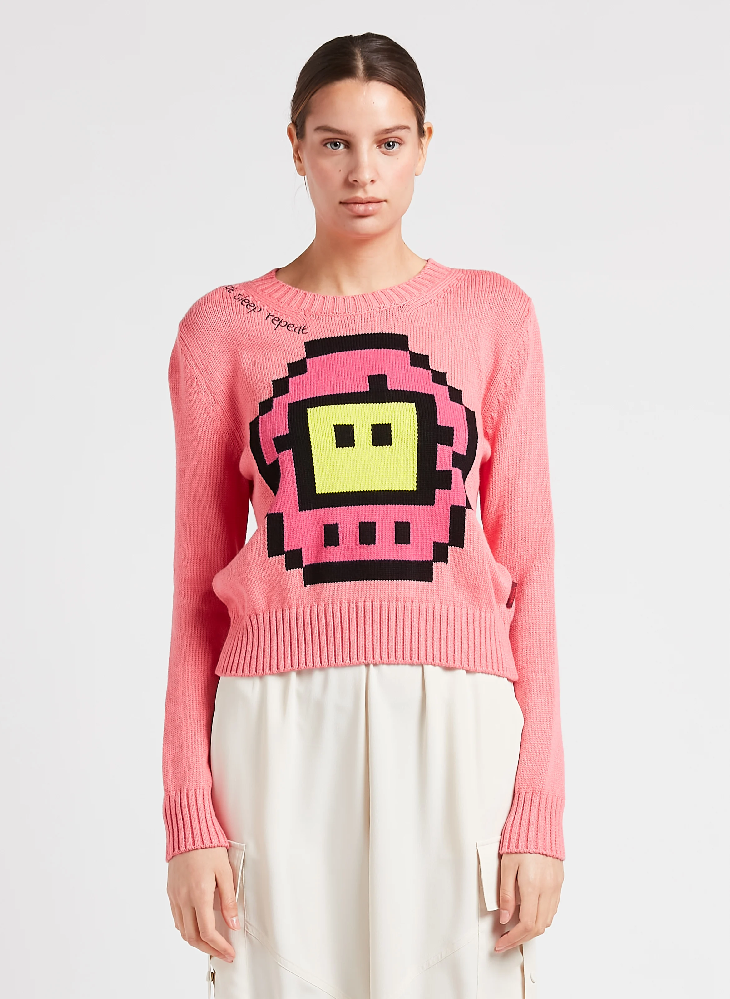 TAMATAMA - Pull col rond jacquard en maille mélangée | Rose