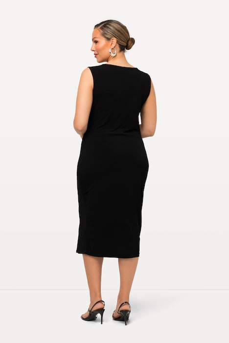 Jersey-Midikleid, Raffung, V-Ausschnitt