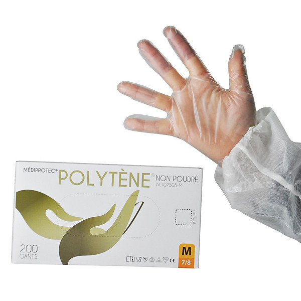 Gants jetables polytène transparents non poudrés taille 9, boîte de 100