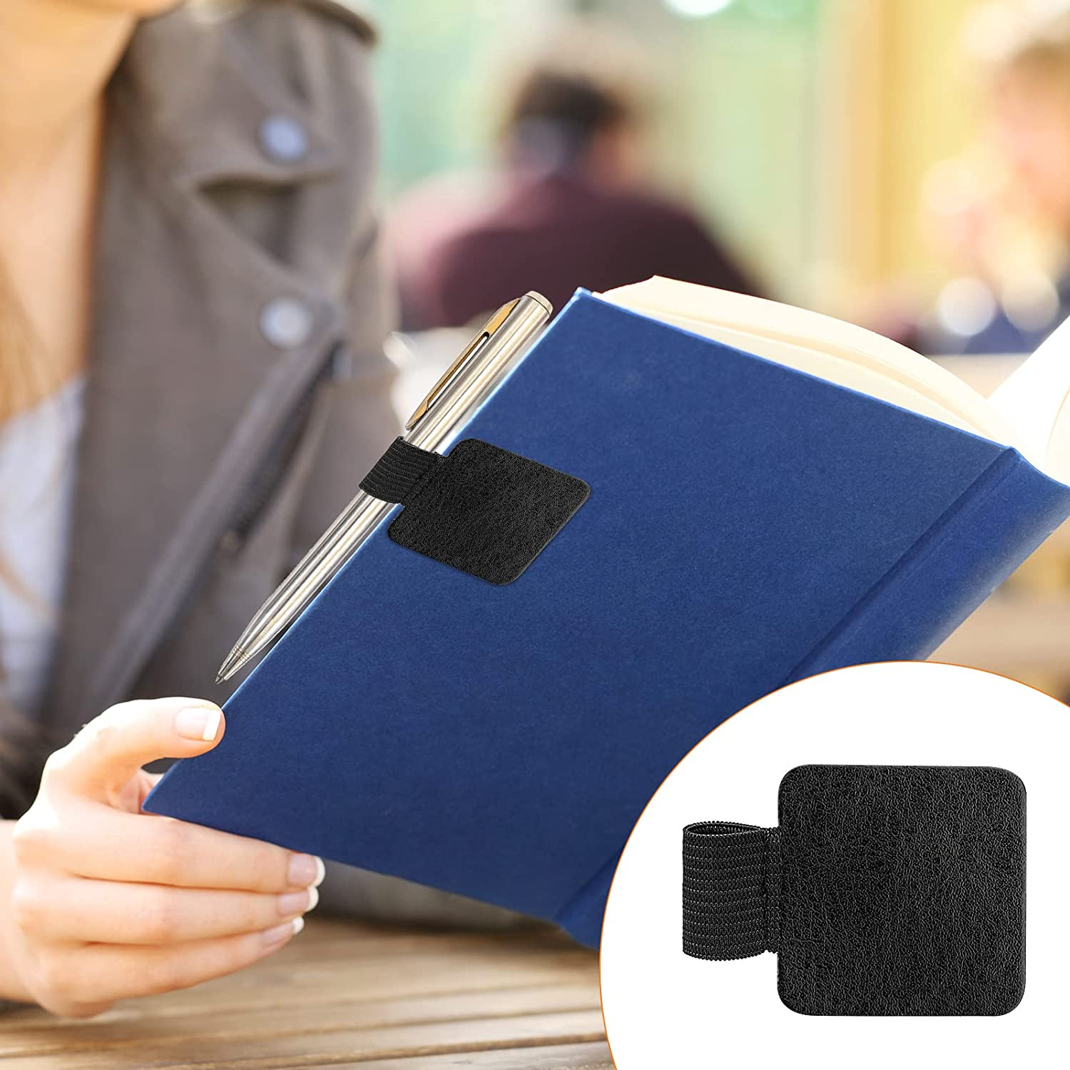 (4x4cm) Selbstklebende Stifte Schlaufe Elastischer Schreibgerät Halter für Notizbücher - Schwarz