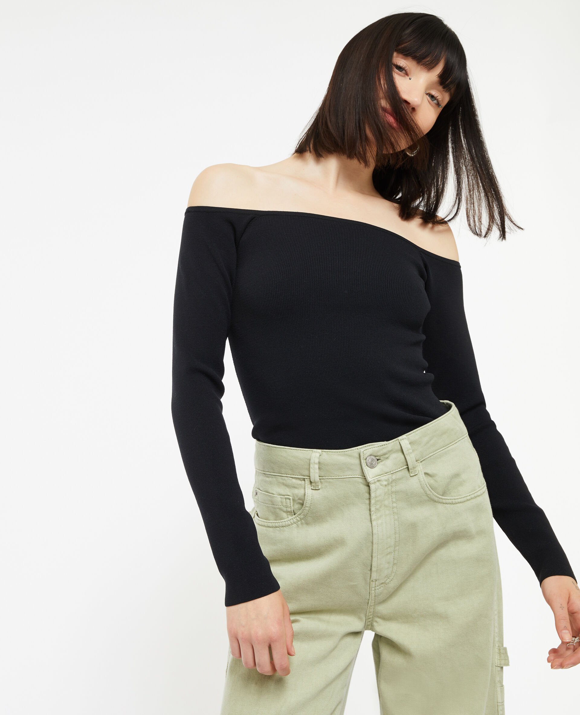 Pull encolure Bardot - Noir