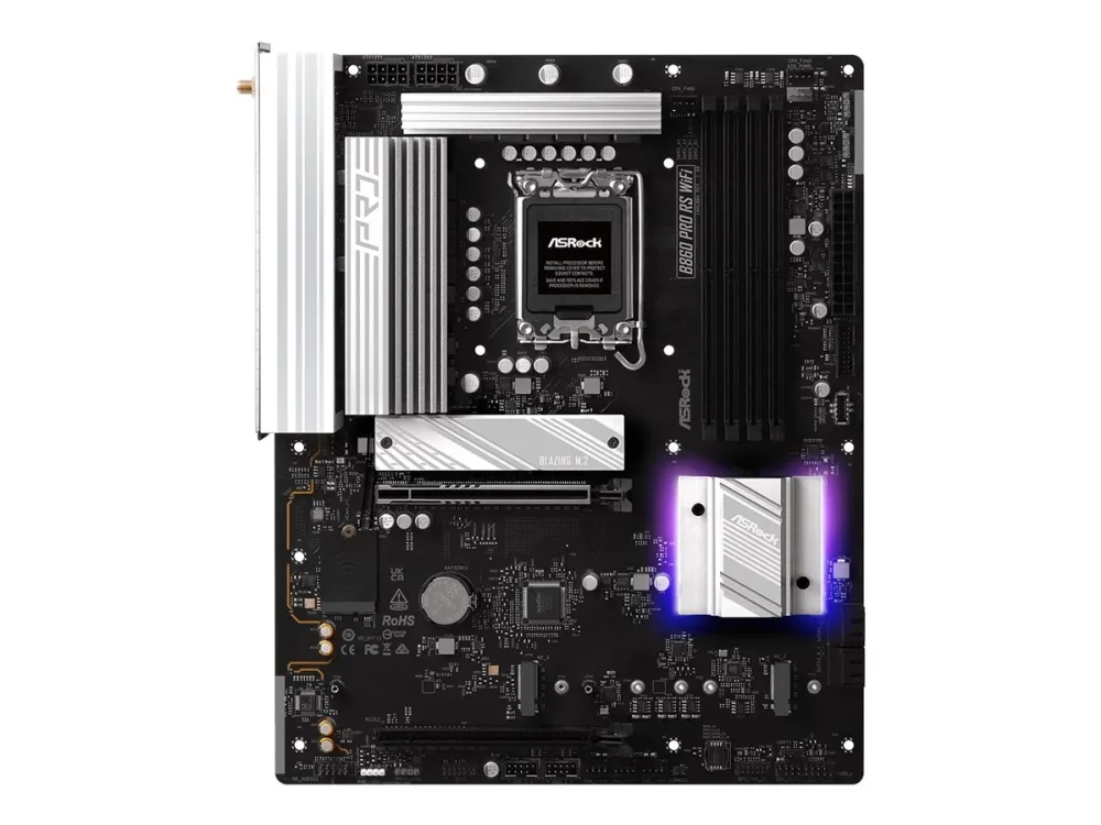 ASRock B860 Pro RS WiFi - Bundkort - ATX - LGA1851 sokkel - B860 Chipset - USB-C Gen 2x2, USB-C 3.2 Gen 1, USB 3.2 Gen 1 - Wi-Fi 6E, 2.5 Gigabit LAN, Bluetooth - onboard grafik (CPU påkrævet) - HD Audio (8-kanaler)