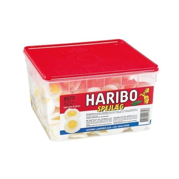 Haribo Spejlæg 1,6 kg i plastbøtte