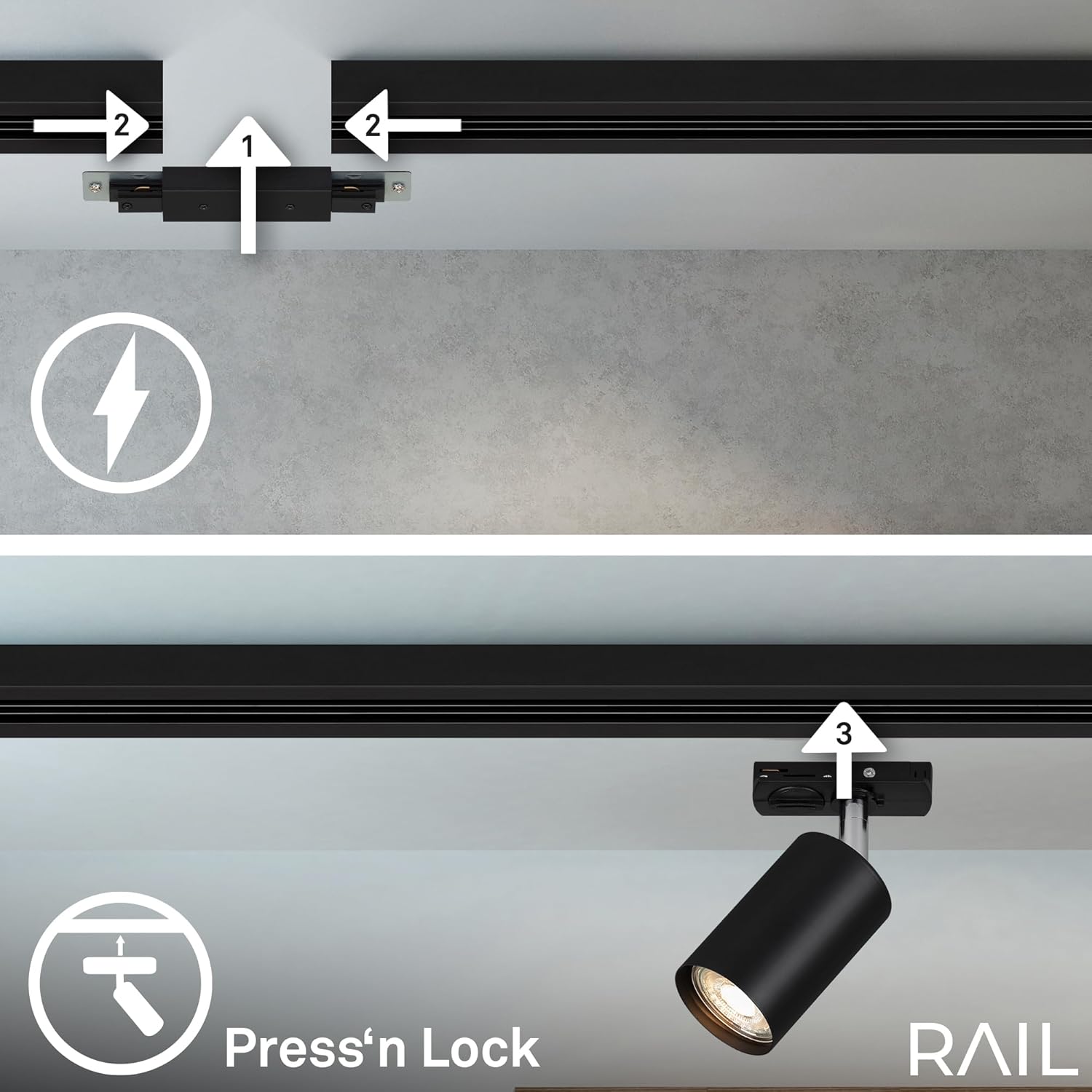 BRILONER - Schienensystem Rail Komplettset, 6x GU10 Spots schwenkbar, L-Form, Lichtschienensystem Decke, Strahler Schiene, Deckenlampe, Deckenleuchte, Spotlight, 3m, Schwarz