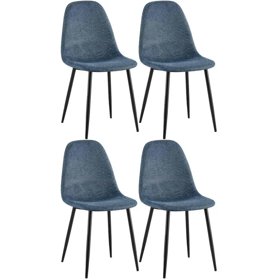 CLP Set van 4 Eetkamerstoel Napier zwart Frame - Stof - donkerblauw