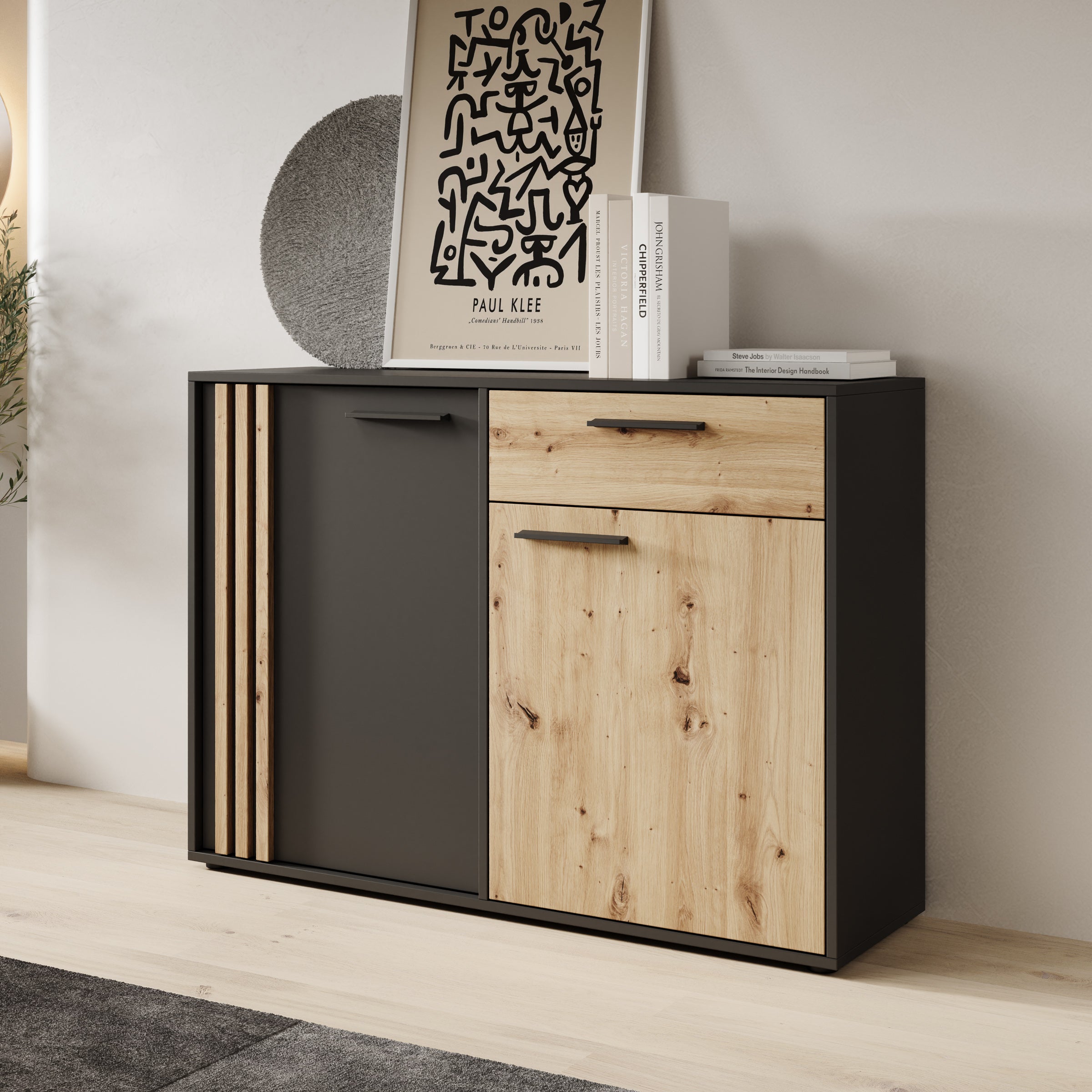 Meubella - Clover - Dressoir - Eiken|Zwart - 116x34x82 cm