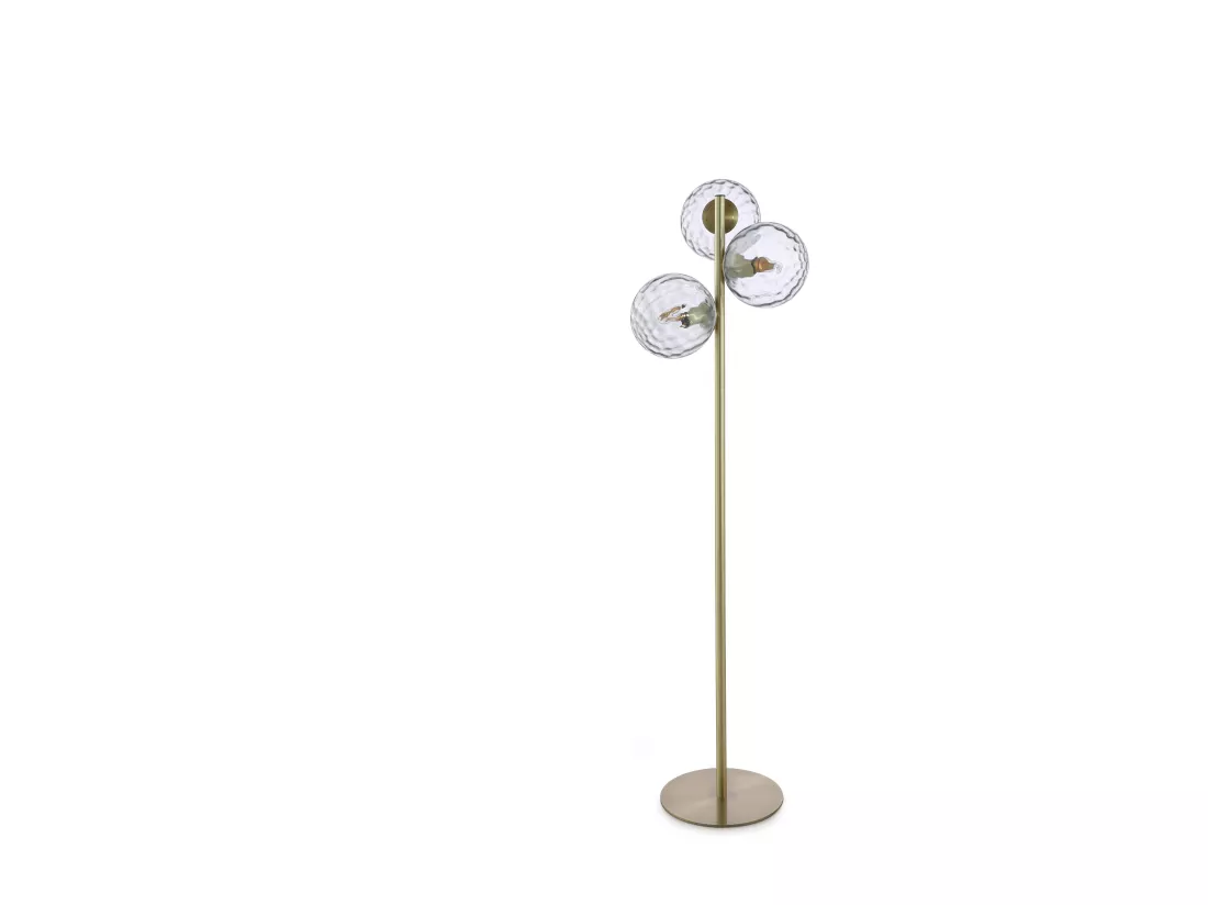 Lampadaire en métal et verre fumé - 3 globes - L. 30 x P. 40 x H. 150 cm - Doré - SUSANNE