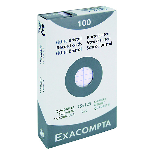 100 fiches bristol quadrillées  10,5 x 14,8 cm  Exacompta coloris blanc, la boîte