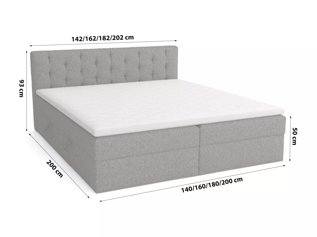 LIT BOXSPRING avec surmatelas Merano 160x200 cm, gris