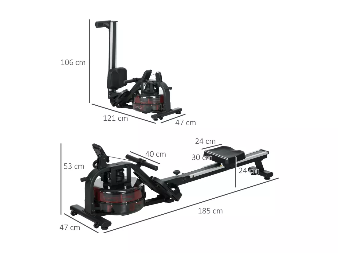 Rameur à eau rameur pliable 6 niveaux de résistance écran LCD multifonction noir