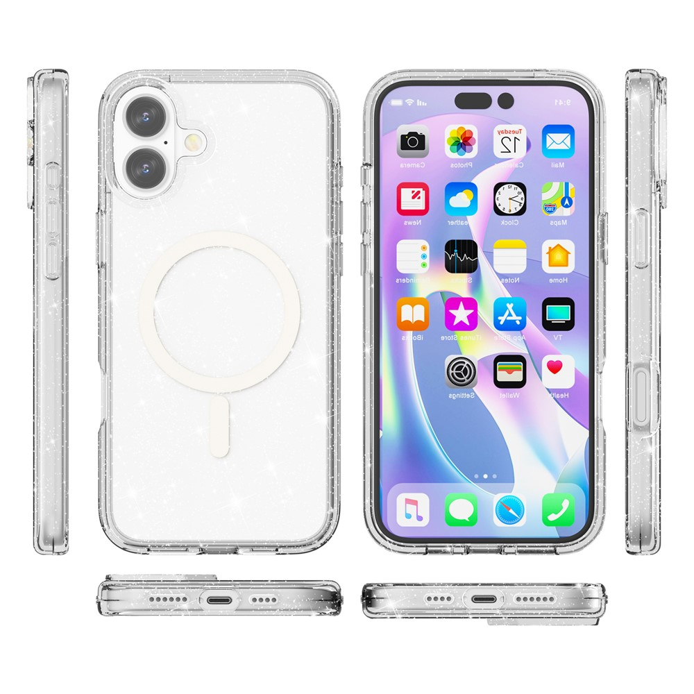 iPhone 17 MagSafe Hybrid Hardcase Schutzhülle im Glitzer Design - Silber / Transparent