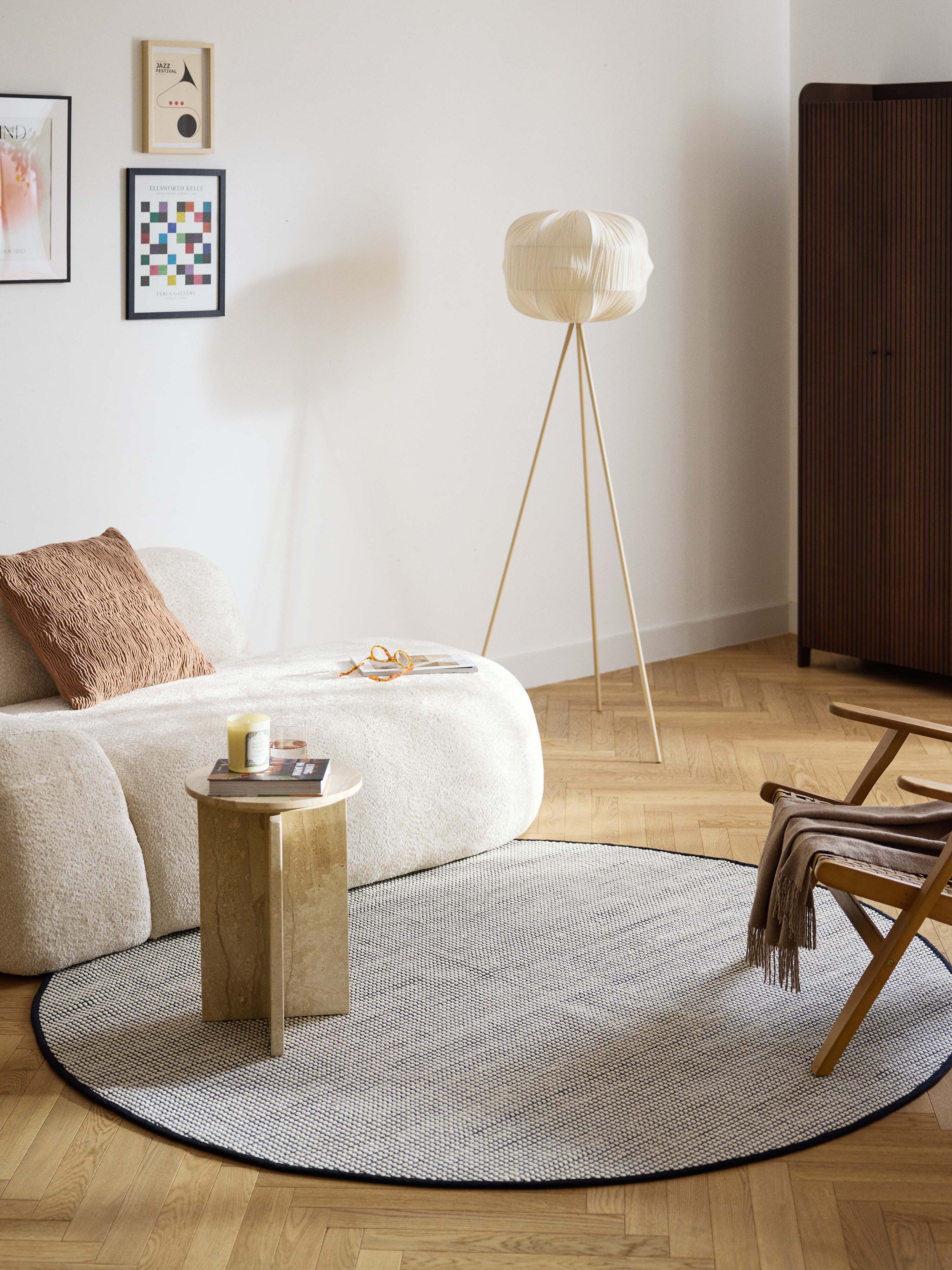 Rond wollen vloerkleed Amaro, handgeweven