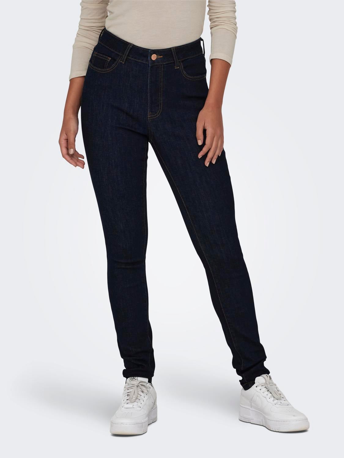 JDYAYA Hohe Taille Skinny Fit Jeans Dark Blue Denim