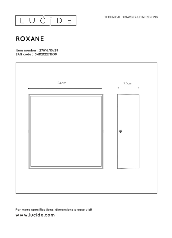 Lucide Roxane plafondlamp LED vierkant badkamer IP54