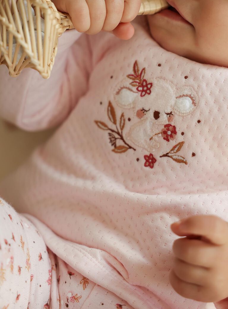 Ensemble haut et bas de pyjama en velours rose clair