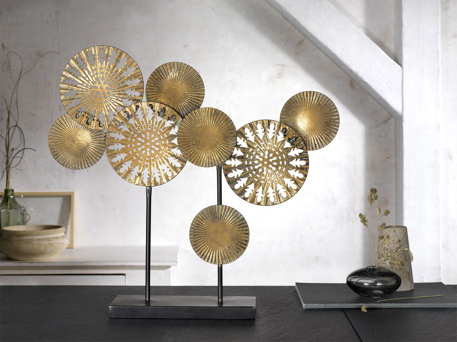 casaNOVA Deko Objekt Kreise 48 cm goldfarbig