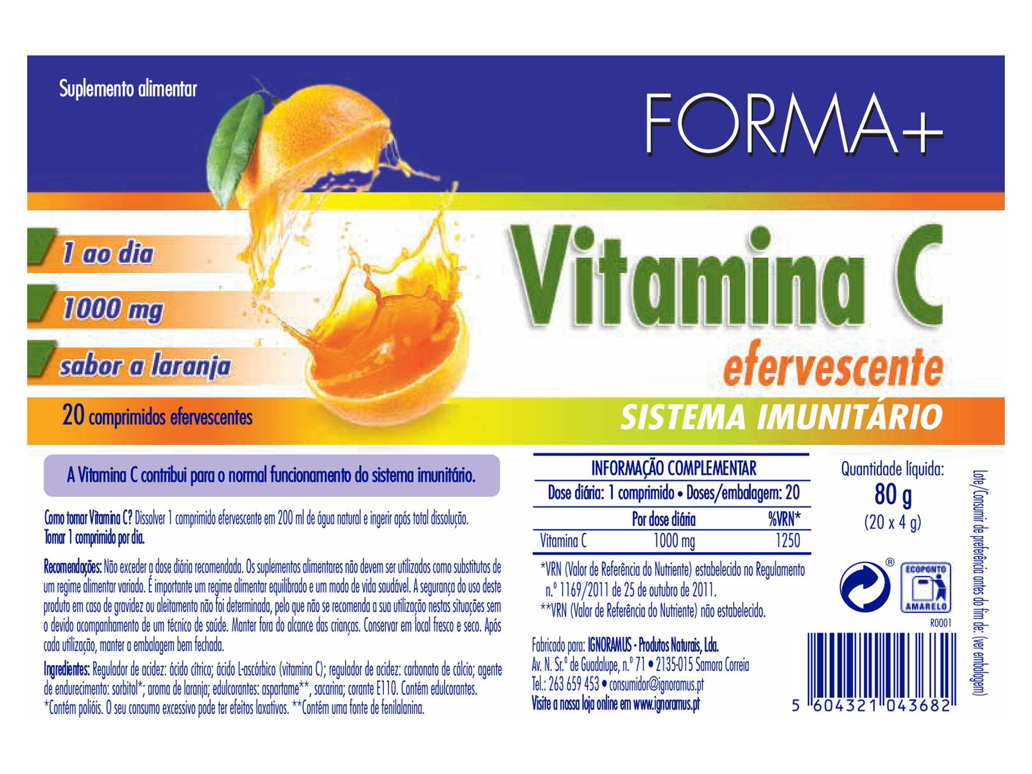 SUPLEMENTO FORMA  VITAMINA C EFERVESCENTE 20 COMP