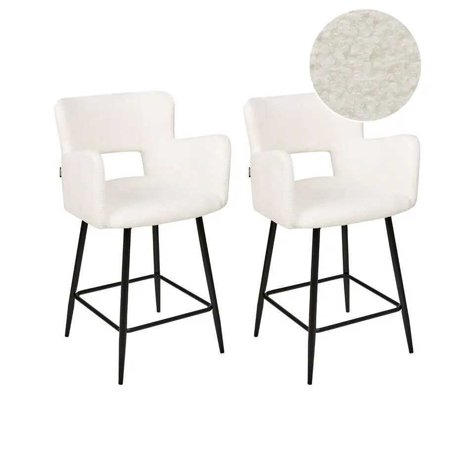 SANILAC - Barkruk set van 2 - Wit - Bouclé