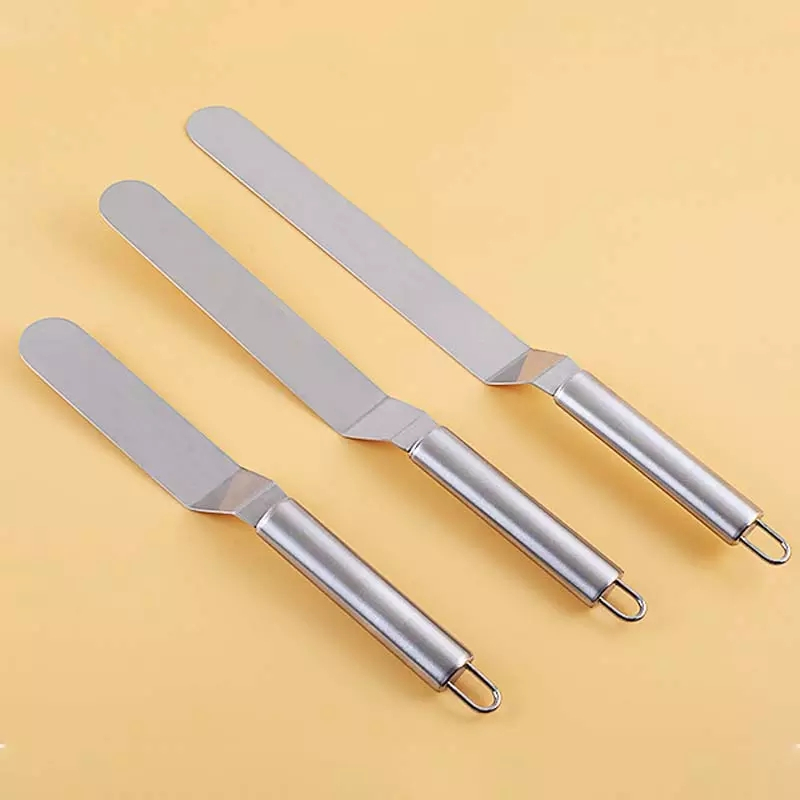 (3er Set) Edelstahl Küchen Spachtel Kuchen Teig Schaber Winkelpalette - Silber