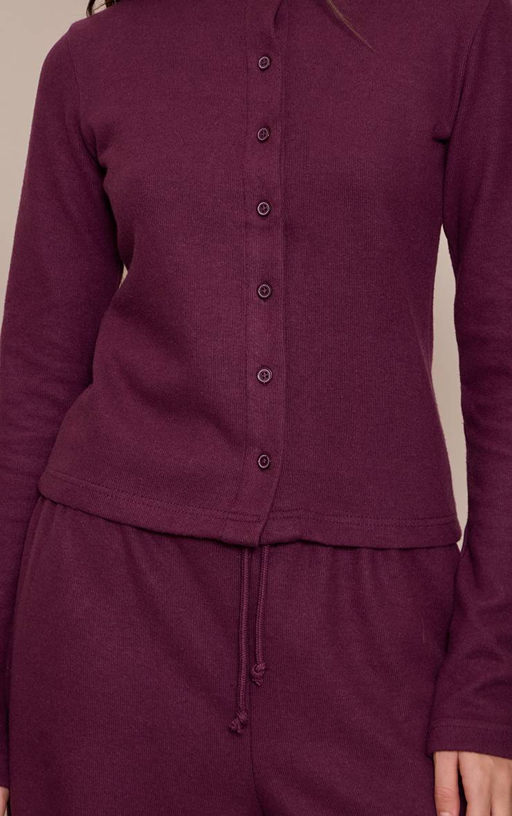 Dark Plum Haut Boutonné À Rayures Toucher Doux