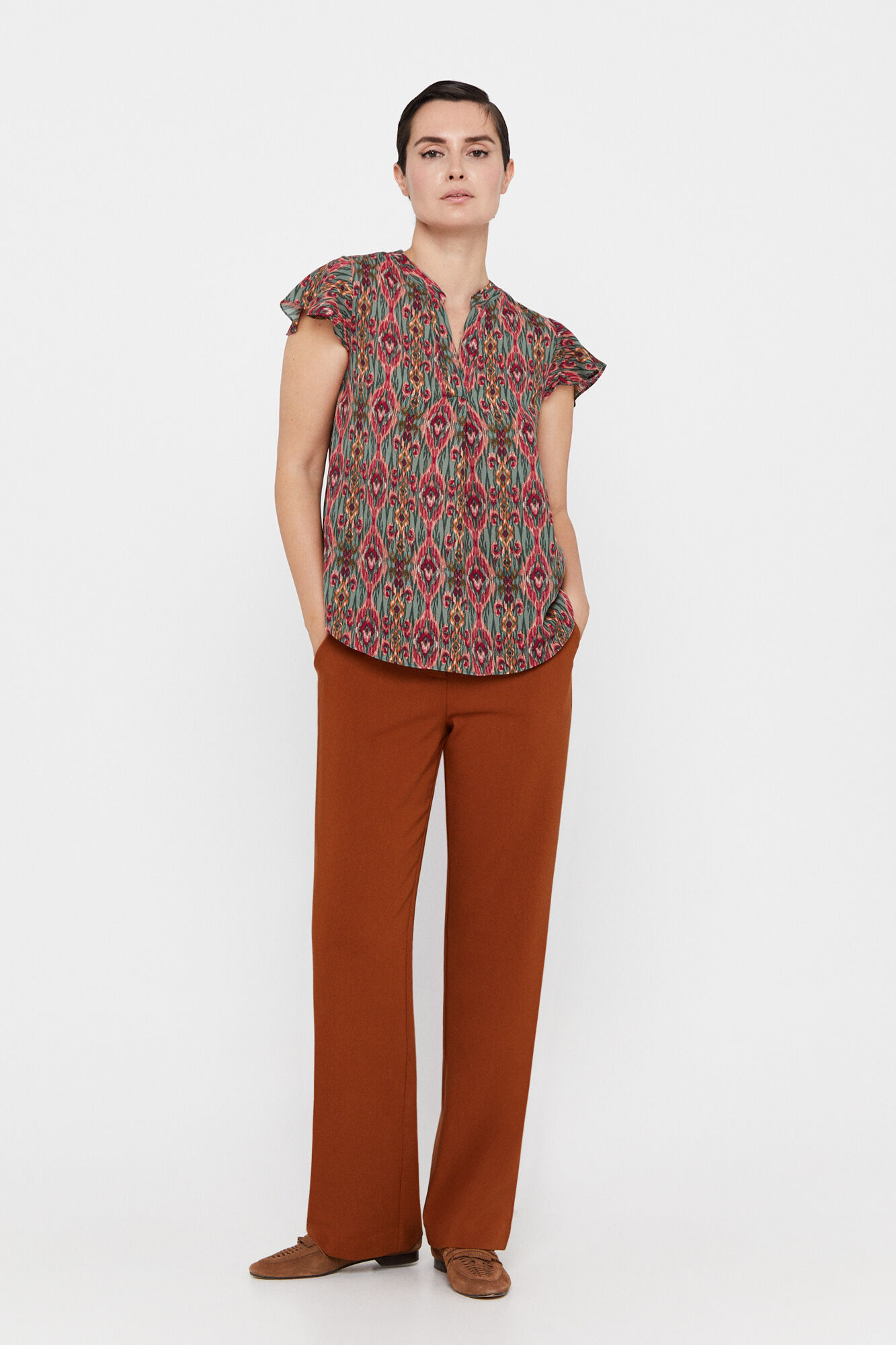 Blusa com mangas franzidas - Verde escuro