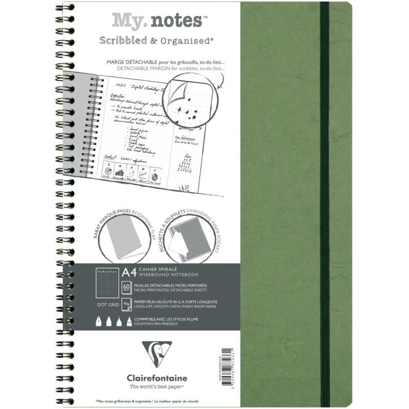 My.Notes Age Bag cahier reliure intégrale à marges détachables A4 120 pages détachables DOT + cadre en-tête - Vert