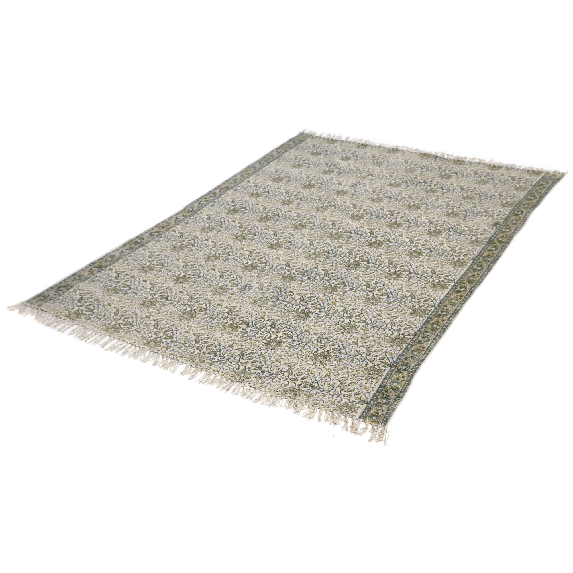 Blockprint-Teppich 'Leela', beige, grün, B 200 cm, L 140 cm von fischer's lagerhaus