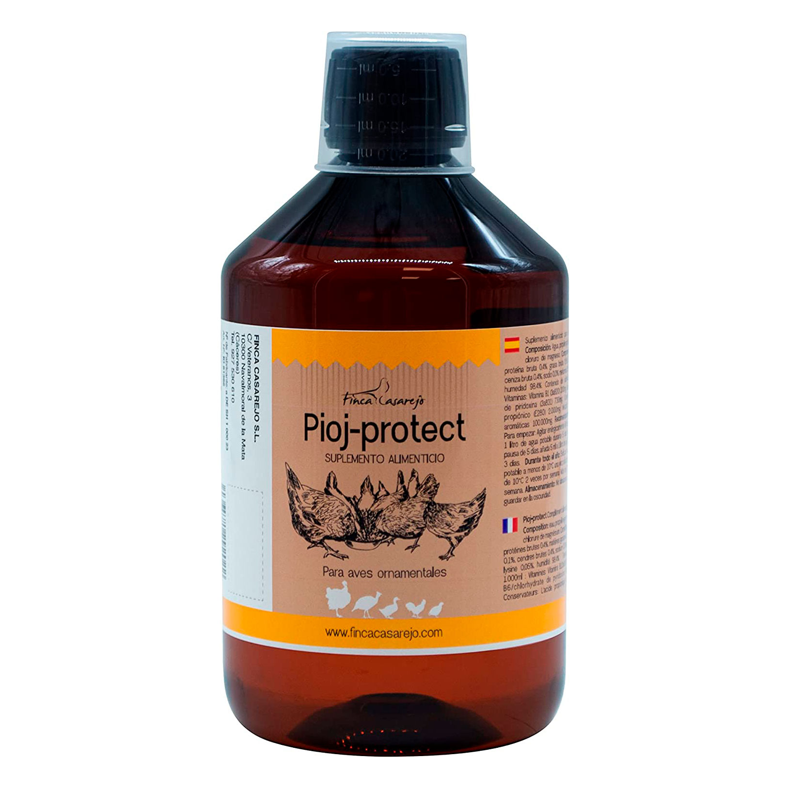 Mantém piolhos, pulgas e ácaros afastados em galinhas, pombos e aves | PiojProtect 500ml | O aroma natural da ave não atrai insetos | Solúvel em água, estimula o apetite