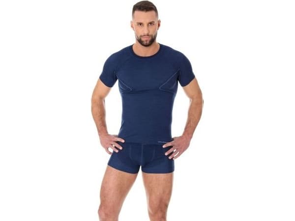 Brubeck kortermet T-skjorte for menn ACTIVE WOOL, marineblå, størrelse XL (SS11710)