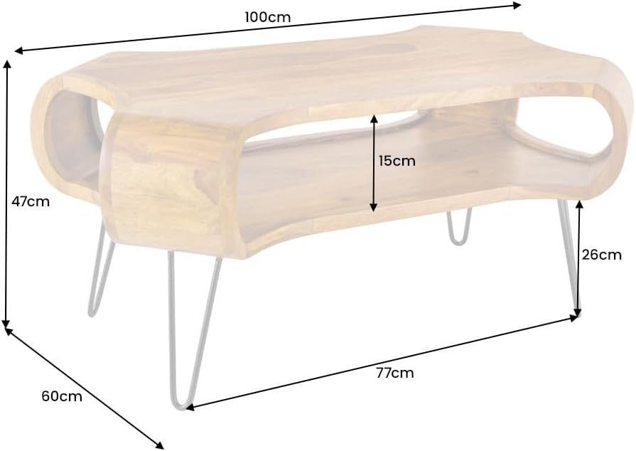 riess-ambiente.de Design Couchtisch Organic Living 100cm Sheesham Stone Finish Massivholz Handmade Hairpin Legs
