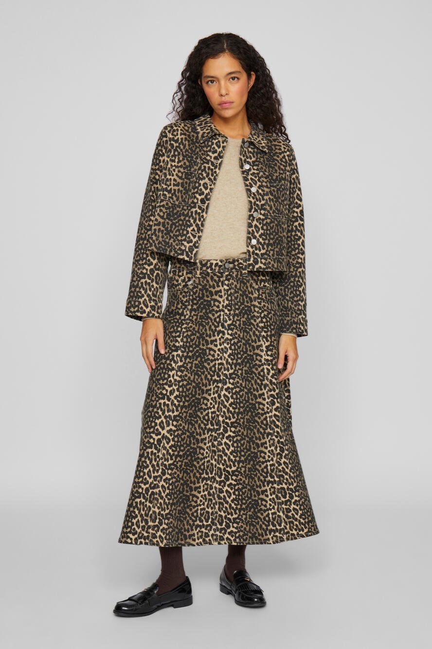 Vila  Vichia Leopard midi nederdel - Birch