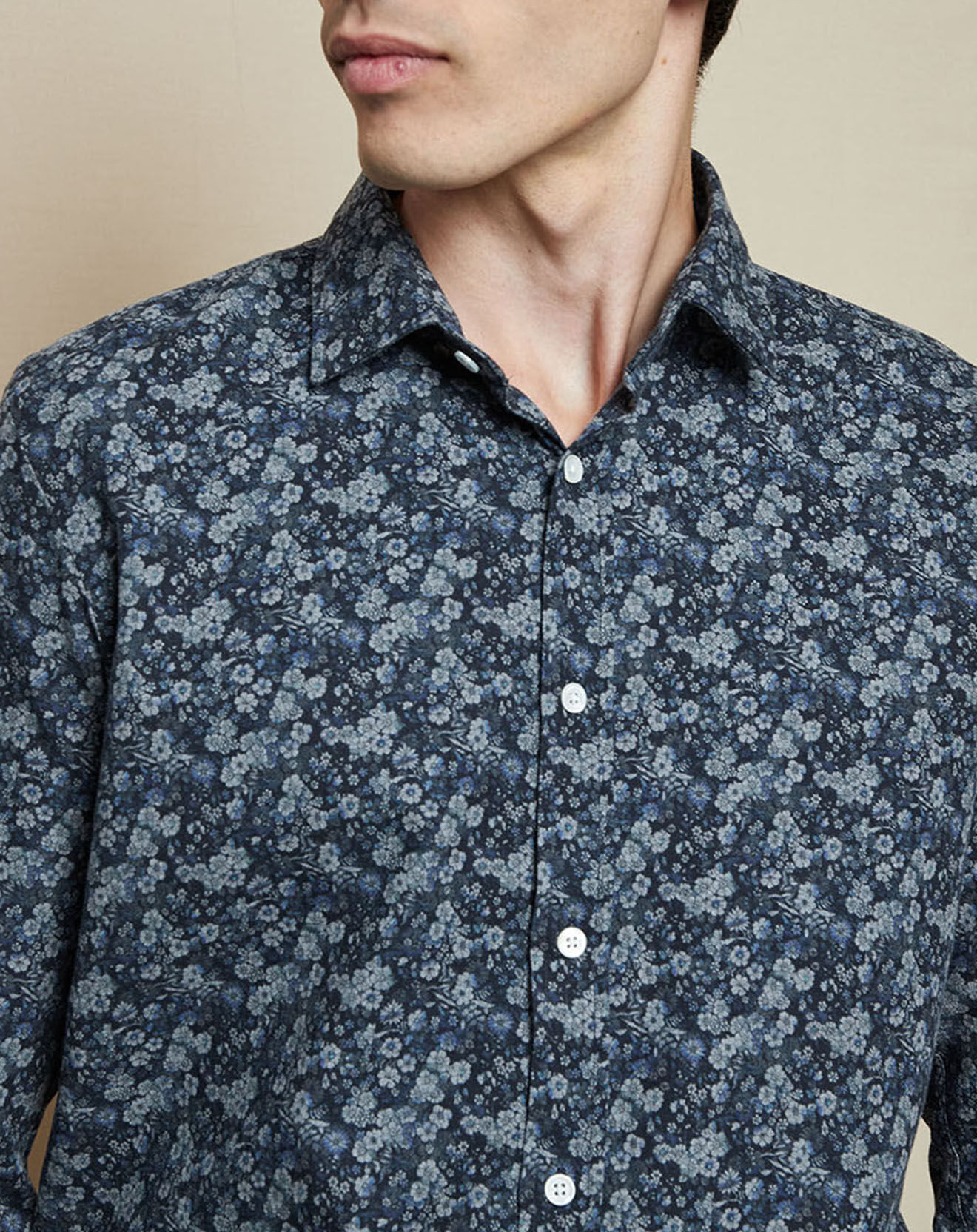 Hartford Chemise Slim Sammy à fleurs gris/bleu
