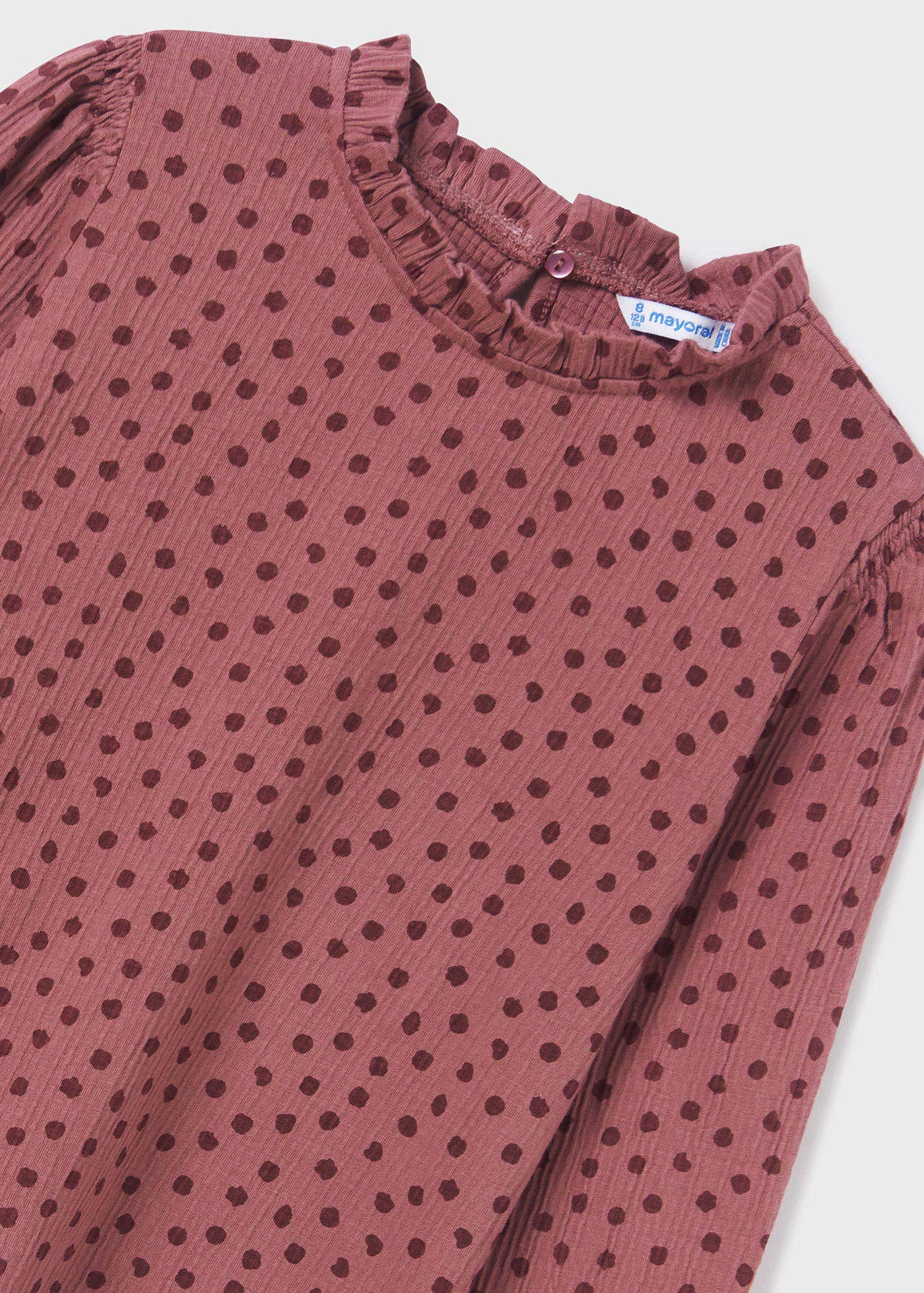 Camiseta de bolinhas, estilo chambray, infantil.