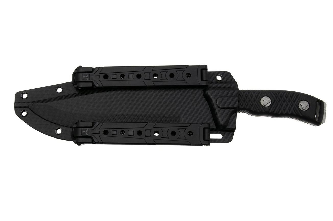 Microtech Arbiter 104-10AP, Apocalyptic Stonewashed M390, Milled Black G10, vaststaand mes, Adam Marfione design