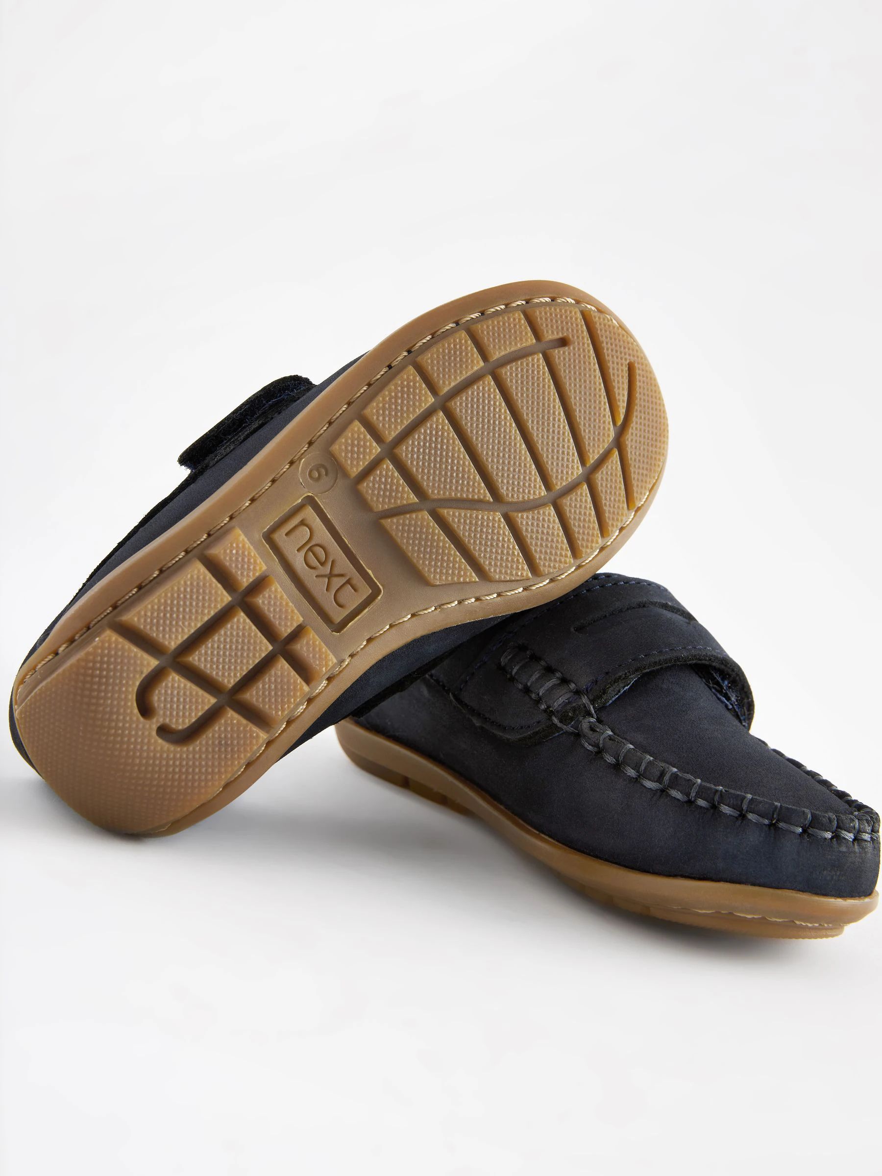 Marineblauw - Leren pennyloafers met klittenbandsluiting