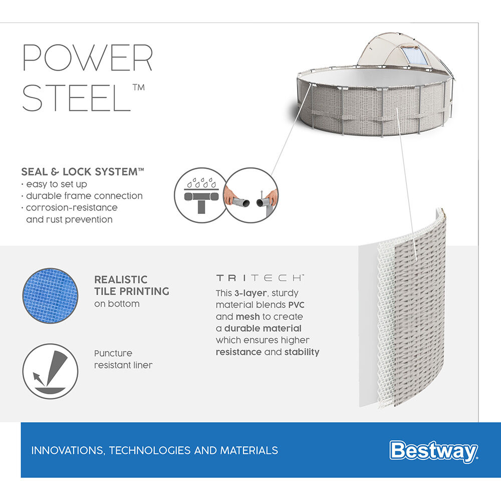 Piscine hors sol ronde Power Steel™ Bestway avec auvent Ø396xH107cm