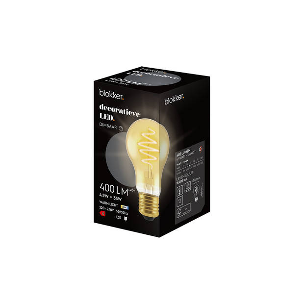 Blokker LED Bulb A60 - 4.9W - E27 - Spiraal Goud - Dimbaar