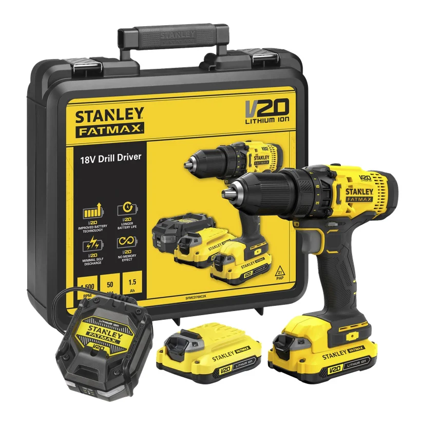 Drill med to batterier 18 V 50 Nm 2x 1,5 Ah