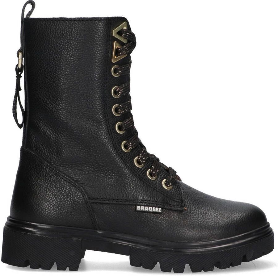 Braqeez 425784-589 Meisjes Veterboots Zwart Leer Veters