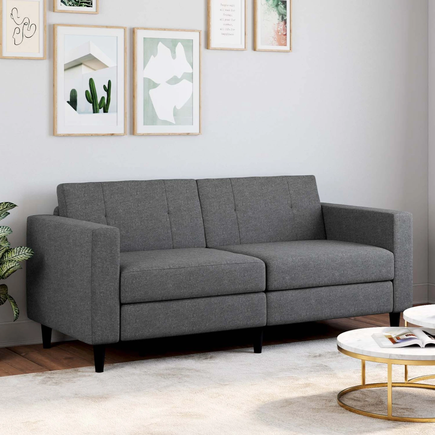 Canapé fixe 3 places CALLIE en tissu gris anthracite